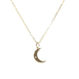 14kt Gold crescent moon necklace on a white background