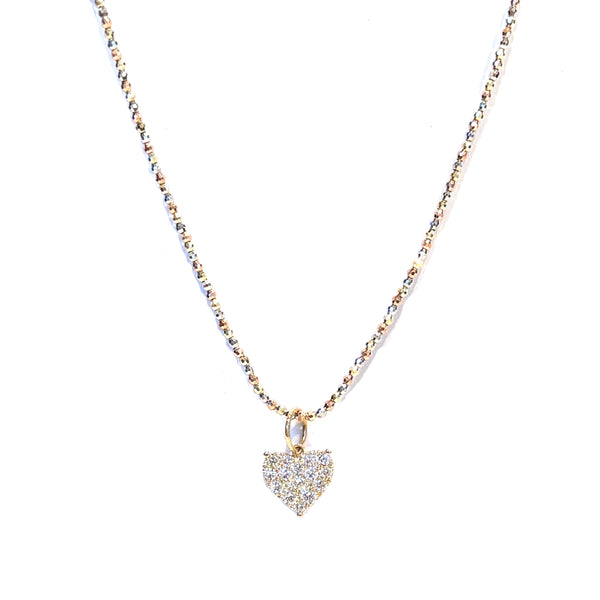 14kt Ombre Diamond Cut Chain w/ Diamond Heart