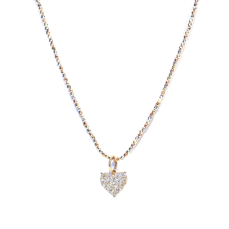 14kt Ombre Diamond Cut Chain w/ Diamond Heart