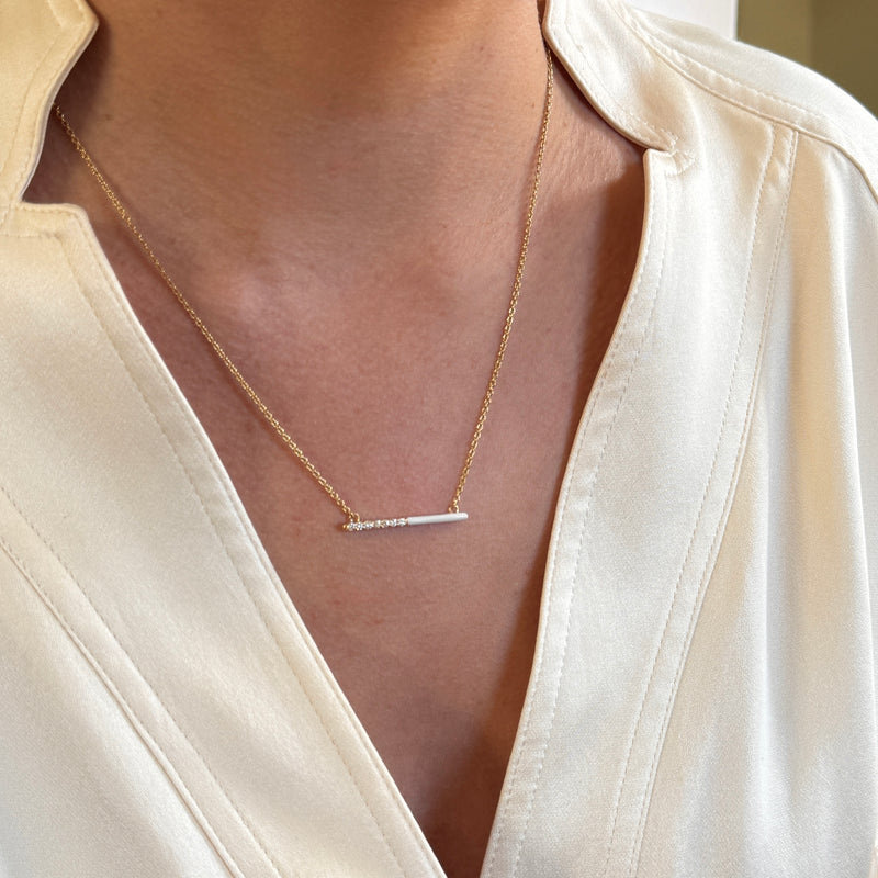 18kt White Enamel & Diamond Bar Necklace