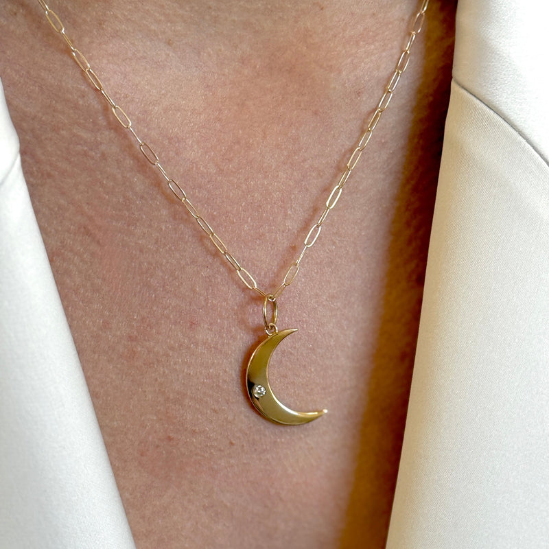 14kt Luna Moon with Center Diamond