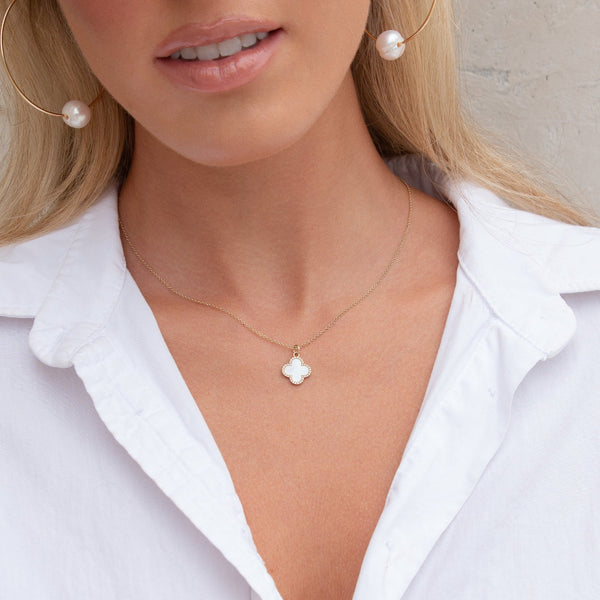 14kt Mother Of Pearl Diamond Clover