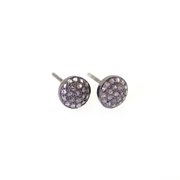 The classic, pave diamond, stud earring.  Set in an oxidized, sterling silver  setting with sterling silver posts. This classic is made to last.