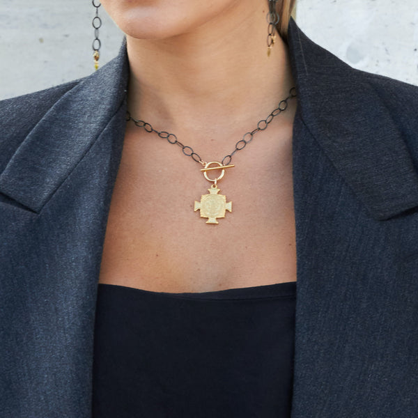ARIANA - EDGE - Cross Pendant Necklace on Oxidized Chain