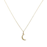 14kt Gold Diamond Crescent Moon on Delicate Chain