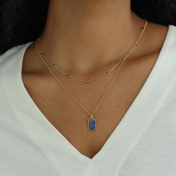 14kt Gold Sapphire Dog Tag